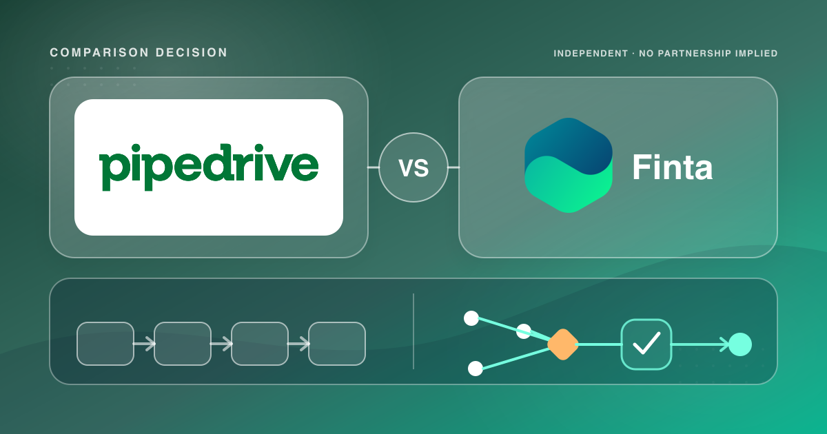 Pipedrive and Finta compared across a linear sales pipeline and a multi-party relationship workflow.