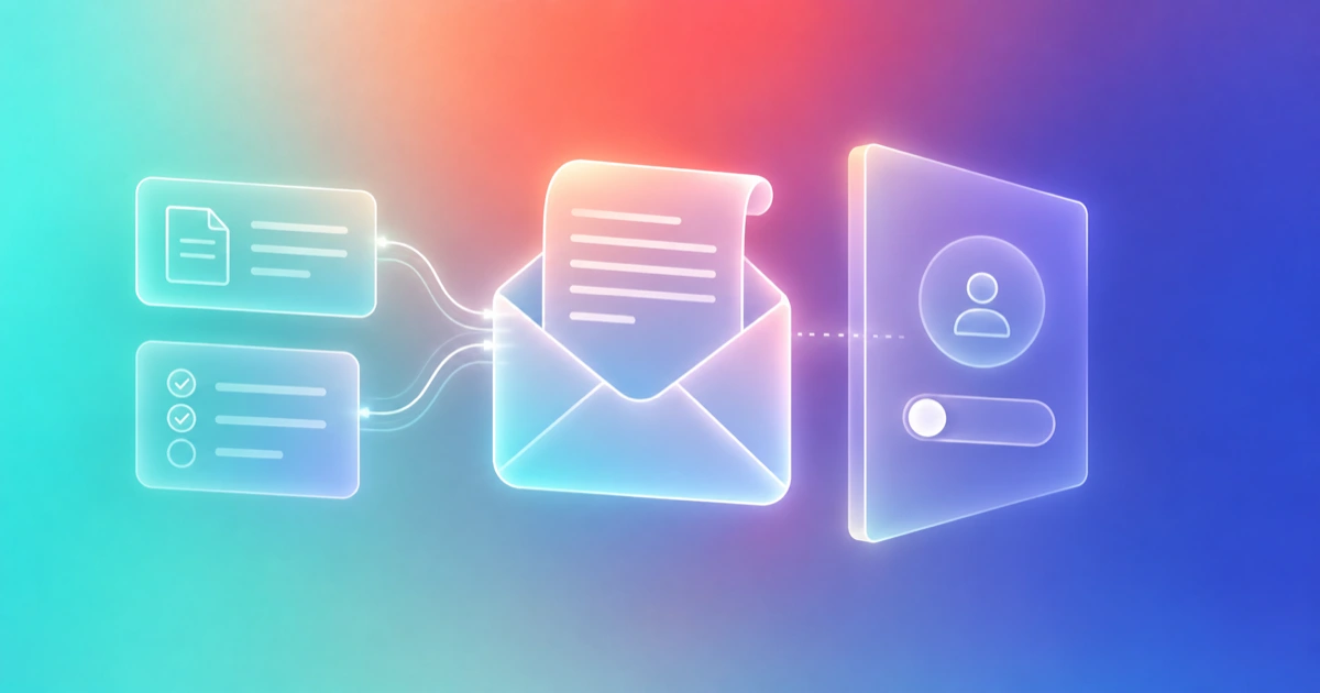 A business brief and provider criteria feed one drafted message that pauses before a human review aperture.