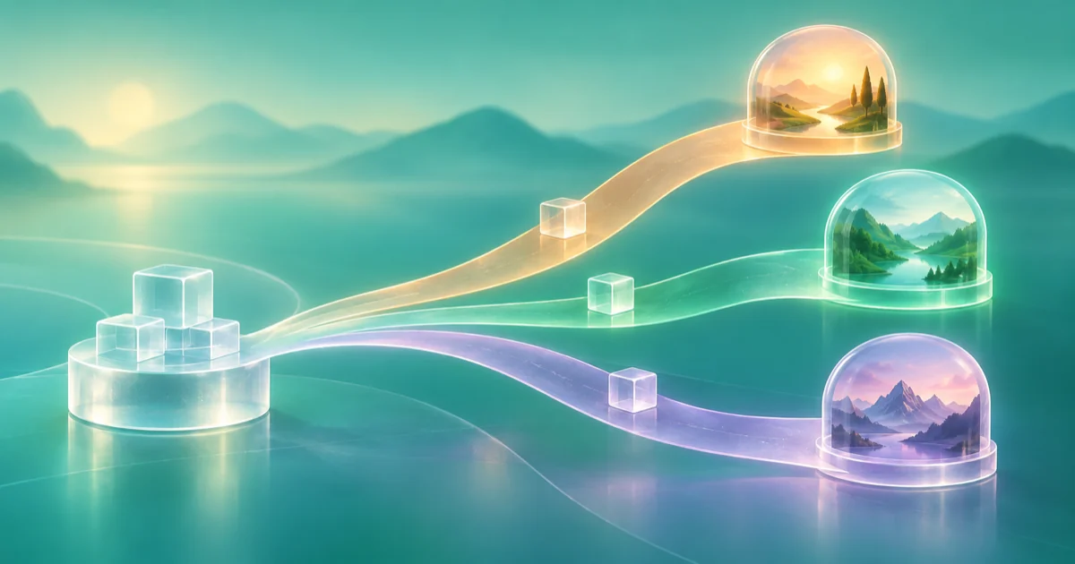 Translucent planning blocks branch into three cash scenarios.