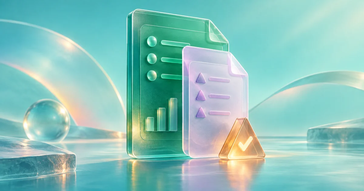 A central glass memo gathers evidence, assumptions, and distinct risk blocks.