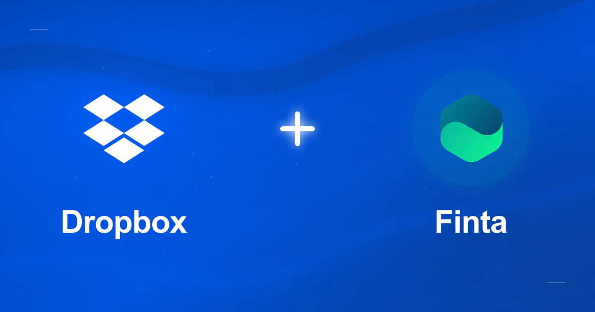 The Dropbox mark connected to the Finta mark in a co-branded gradient illustration.