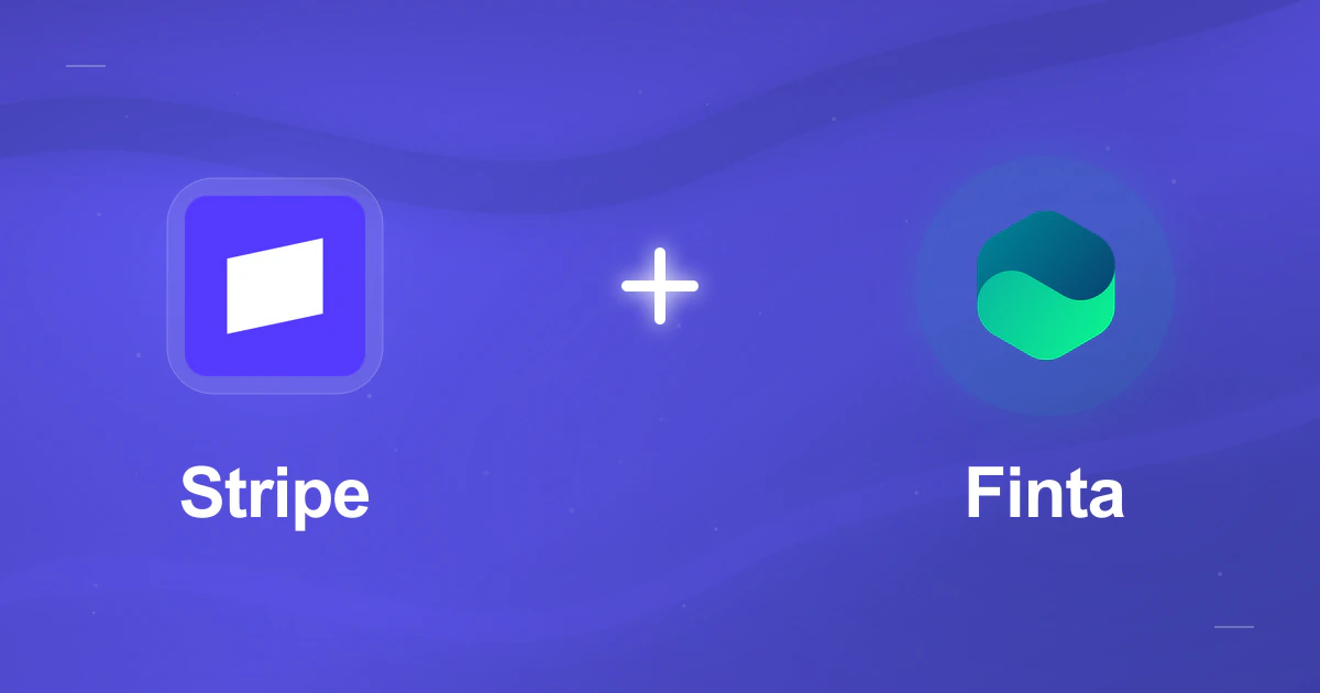 The Stripe mark connected to the Finta mark in a co-branded gradient illustration.