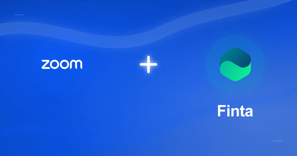 The Zoom mark connected to the Finta mark in a co-branded gradient illustration.
